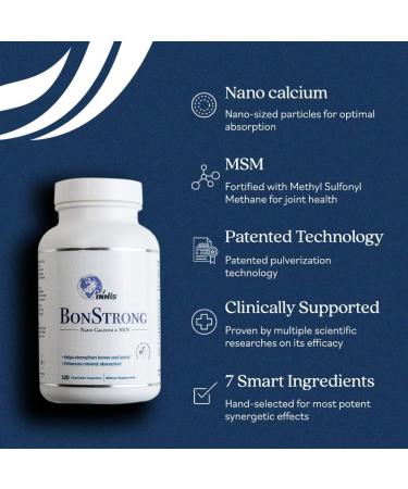 BonStrong Nano Calcium & MSM with Vitamin D & K - 120 Veggie Caps for Bone & Joint Health - Buy Online on GoSupps.com