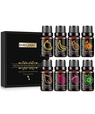 Top 8 Fragrance Oil Set 10ml/0.33fl.oz Fruits Fragrance Oils Essential Oils for Diffusers for Home Soap Candle Making Scents SET8-04
