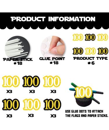 18pcs Black Gold Glitter Dessert Cupcake Pick for Cheer to 100th Years Old Theme Decor Supplies Men Women Happy 100 Birthday Wedding Anniversary Party Decoration - Buy Online on GoSupps.com