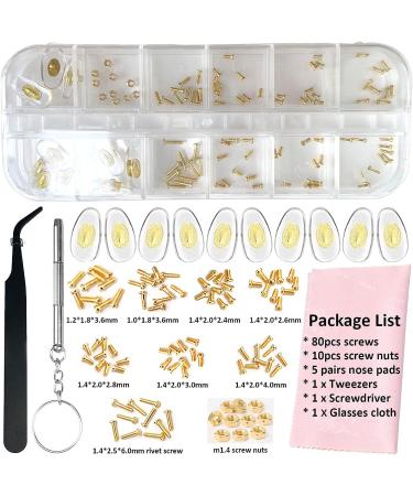 Eyeglass Repair Kit BAZQU - 5 Pairs Nose Pads, Screws, Screwdriver, Tweezers - Gold - Buy Online on GoSupps.com