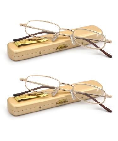 Lightweight Portable Metal Reading Glasses with Pocket Case for Men Women 2pk-gold 1.0 Diopters