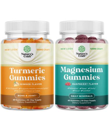 Bundle of Turmeric Curcumin Immune Support Gummies and Potent Magnesium Citrate Gummies for Adults 170mg - Immune Booster Turmeric Gummies for Joint Support - Calm Magnesium Gummies