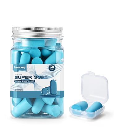 30Pair Soft Foam EarPlugs 32dB Disposable Sound Blocking Noise Cancelling Ear Plugs for Sleeping/Concerts Loud Music/Shooting Guns/Work Construction Hearing Safety Protection (Blue)
