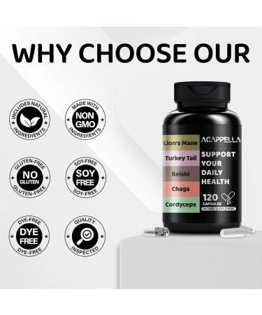 ACAPPELLA Lions Mane Supplement Capsules Cordyceps Mushroom Capsules Reishi Mushroom Mushroom Supplement 20 in 1 Genius Mushrooms Supplement with Chaga cordyceps reishi Mushroom - Buy Online on GoSupps.com