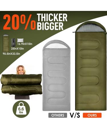 MEREZA XL Sleeping Bag with Pillow | All Season Camping & Hiking | 3-4 Seasons for Cold & Warm Weather | Army Green - Buy Online on GoSupps.com