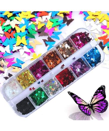 24 Color 3D Butterfly Nail Glitter Sequins - Kalolary Laser Flake Acrylic Manicure Paillettes - Nail Art Decoration and Makeup Glitters - Buy Online on GoSupps.com