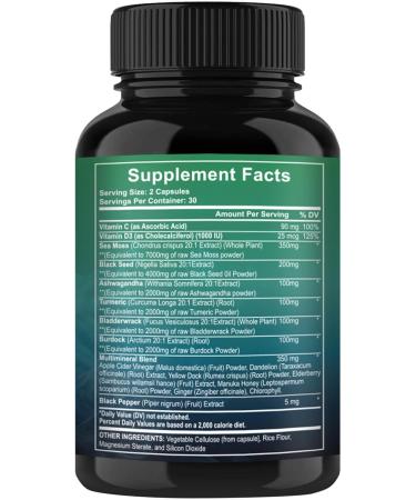 Organic Sea Moss Capsules - 60 Count | Wildcrafted Irish Sea Moss Bladderwrack Burdock Root & More for Digestive Skin & Joint Health - Buy Online on GoSupps.com