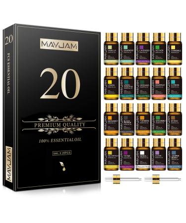 MAYJAM Top 20 Pure Essential Oil Set Premium Grade Essential Oils for Diffuser for Home Premium Aromatherapy Oils for Candle Making Skin & Hair Care Vetiver