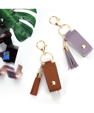 Songaa Hand Sanitizer Holder Travel Size - 1oz/30ml Leather Sanitizer Holder with Empty Bottle Portable RefillableSmall Squeeze Bottle with Keychain Brown - Buy Online on GoSupps.com
