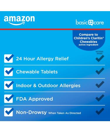 Amazon Basic Care Children's Allergy Relief, Loratadine Chewable Tablets, 5 mg, Grape Flavored, Ages 2 and up, 20 Count - Buy Online on GoSupps.com