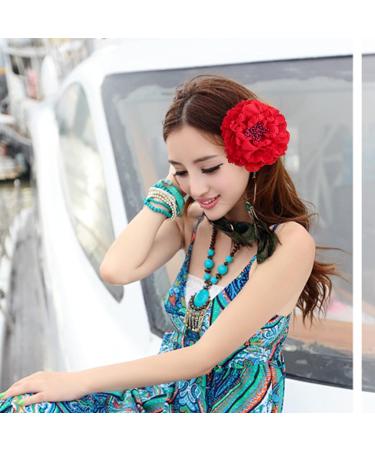 Vintage Red Peony Flower Hair Pin | Artificial Fascinator Clip for Women | Floral Hair Barrette Accessory - Buy Online on GoSupps.com