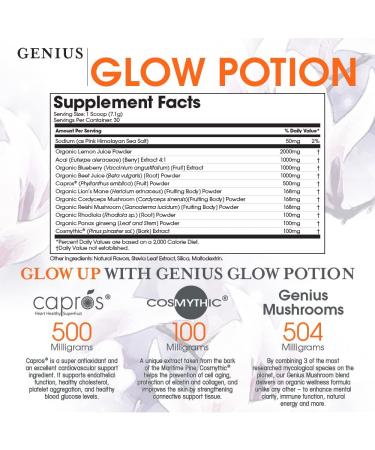 Genius Glow Potion - Anti Aging Beauty Supplement with Genius Mushrooms & Acai Berry Powder - Buy Online on GoSupps.com
