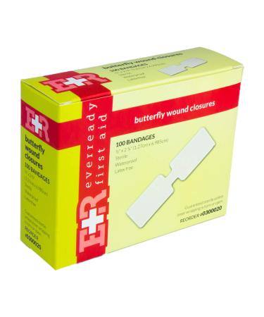 Ever Ready First Aid Sterile Butterfly Strips Individually Wrapped Wound Closure Bandages for Small Wounds Protection x 2 100 Count