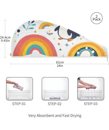 Rainbow Lovely Penguins Hair Towel 2 Pack - Super Absorbent Quick Dry Hair Turbans for Women & Girls - Buy Online on GoSupps.com