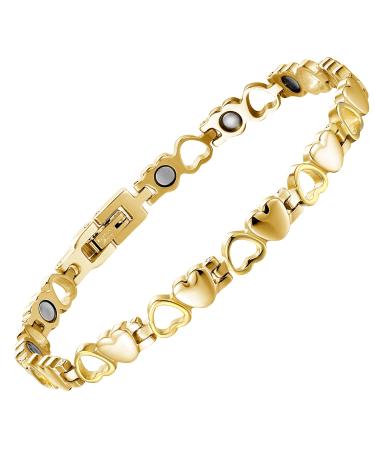 BioMag Magnetic Bracelets for Women Titanium Steel with Strong Magnets Heart-Shaped Bracelet (Gold)
