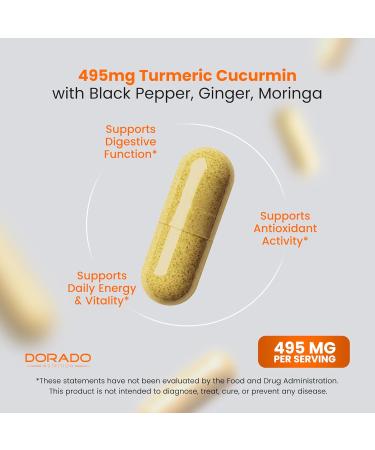 Turmeric Curcumin Supplement with Black Pepper Ginger Moringa (10:1 Equivalent 3000 mg Per Serving Made with 95% Curcuminoids) Third Party Tested Non-GMO Gluten Free - USA Made - (120 Capsules) - Buy Online on GoSupps.com