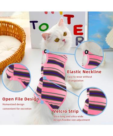 Clrybo Katzenbody | After Op Anti-Trim Cat Recovery Suit | Striped Pink | Professional Surgical Alternative for Belly Wounds & Skin Diseases - Buy Online on GoSupps.com