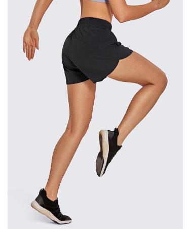 CRZ YOGA Women's High Waisted Running Shorts - Quick Dry Athletic Gym Shorts with Zip Pocket, Medium Black - Buy Online on GoSupps.com