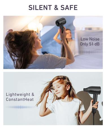 Buy High-Speed Hair Dryer | 150 000 RPM Brushless Motor Ionic Technology Low Noise Includes Diffuser & Nozzle - Fast Drying Black - Buy Online on GoSupps.com
