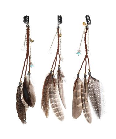 Hippie Feather Hair Extension Clip - AWAYTR Bohemia Tribal Indian Peacock Hair Feather Hippie Headpiece Braided Beads Headwear Festival Hair Accessories (3color) - Buy Online on GoSupps.com