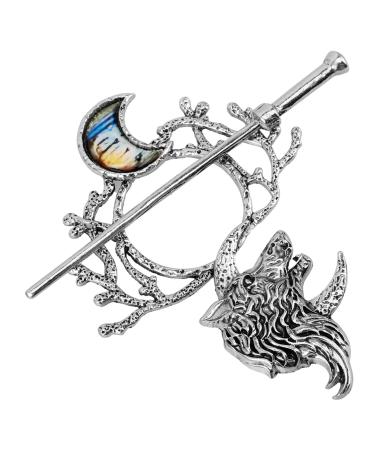 minkissy Viking Wolf Moon Hair Clips: Vintage Celti-c Knot Shawl Hairpins Retro Silver Alloy Viking Hair Barrette Hair Sticks for Women Girls Birthday Jewelry Accessories