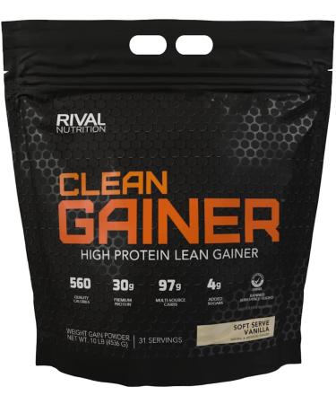 Rivalus Rival Nutrition Clean Gainer | High Protein Lean Mass Gainer Powder | 560 Calories 30g Protein 99g Multi-Source Carbs | 31 Servings (10LB Vanilla) Vanilla 31 Servings (Pack of 1)