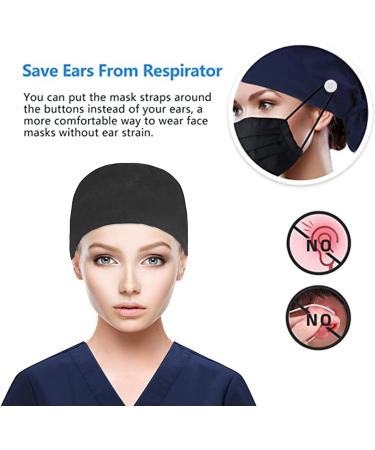 Women's Ponytail Scrub Cap with Buttons | Customizable, Washable Nurse Hat for Long Hair | Black Medium Size - Buy Online on GoSupps.com