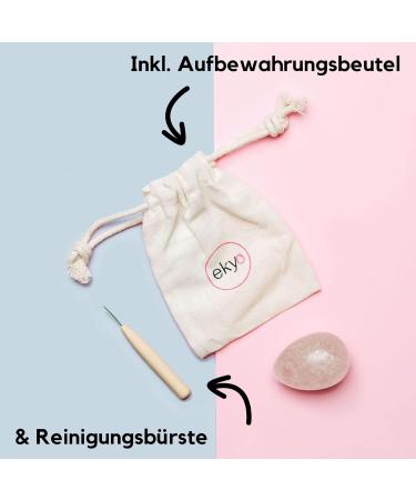 Ekyo Rose Quartz Yoni Egg (4x3 cm) - Drilled with Uncharged Cord Instructions & Cleaning Brush - Pelvic Floor Training & Meditation for Women - Buy Online on GoSupps.com