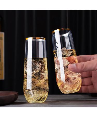 24 Pcs Disposable Stemless Wine & Champagne Glasses Set - Gold Rim Unbreakable Toasting Cups for Parties - Buy Online on GoSupps.com
