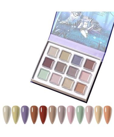 Rock88 12 Colors Solid Gel Nailack Palette Nude Pudding Glitter Nail Art Kit Semi Permanent Diy Salon cream Manicure Set for beginners C 155*120*25mm