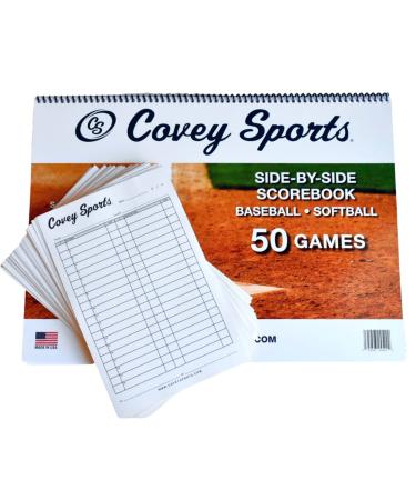 Covey Sports Baseball Softball Scorebook Side by Side Format (50-Games) with Lineup Cards (50-Pack) - Softball or Baseball Score Keeping Book with Large Format Line Up Card Sheets (8.5 x 5.5 Inch)