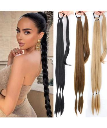 Ponytail Extensions Temperature Fiber Suitable for Women 34 Inch Synthetic Braided Ponytail Hairpieces with Elastic Rubber Band Heat-Resistant High for Women(Color:4) 34inches 4 - Buy Online on GoSupps.com