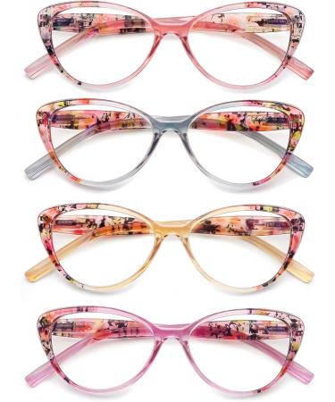 HEEYYOK 4-Pack Cat Eye Fashion Readers for Women - Flower Pattern Spring Hinges 2.5 Diopters - Stylish and Comfortable Eyewear - Buy Online on GoSupps.com