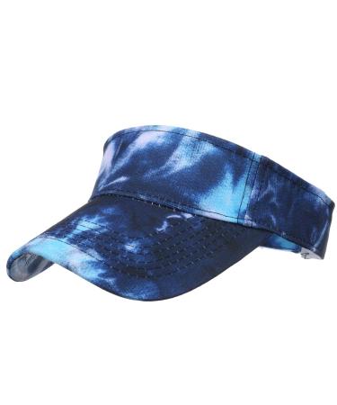 Tie Dye Printed Lightweight Visor Caps for Women Men Summer Sun Visor Hat with Sweatband for Running Outdoor Beach Navy