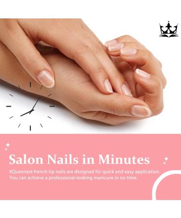 KQueenest 30 Pcs White French Tip Press-On Nails - Short Almond Acrylic & Nude Pink Gel Nails for Women - Classic DIY Manicure - Buy Online on GoSupps.com