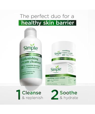 Simple Soothing Water Face Cream facial moisturiser with 15% skin conditioners aloe and ceramide boosters for a healthy skin barrier calms and hydrates dry sensitive skin 50 ml - Buy Online on GoSupps.com