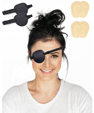 Eye Patch Eye Patches for Adults and Kids 2-pack Eyepatches Medical with 4 PCS Adhesive Eye Patches 3D Ergonomic Tailor Technology Comfortable Eye Patch Black