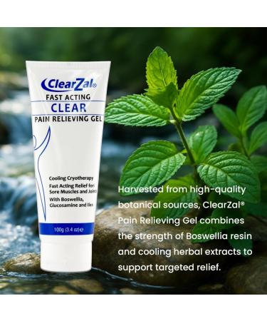 ClearZal Fast Acting Clear Pain Relieving Gel with Cooling Cryotherapy Boswellia and Glucosamine for Sore Muscles and Joints Soothing Cooling Gel 3.4 oz - Buy Online on GoSupps.com