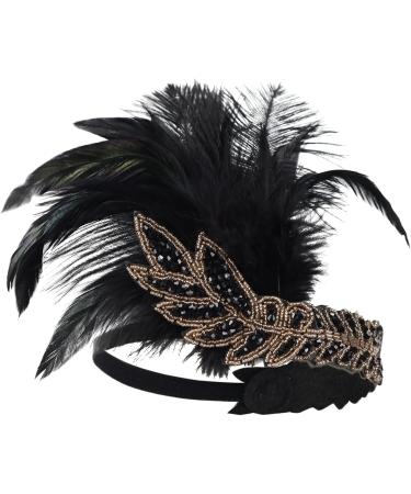Z&X 1920s Feather Headband Gatsby Party Headpieces for Women Rhinestone 20s Roaring Hair Accessories (#015 Black) - Buy Online on GoSupps.com