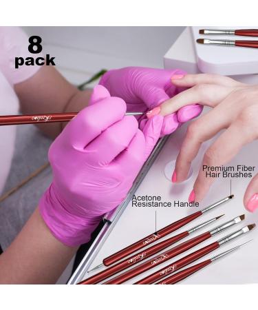Kredioo Professional Nail Art Brushes Kit - 8Pcs for Gel Polish, Line Detail, Dotting, French Nail Design - Buy Online on GoSupps.com