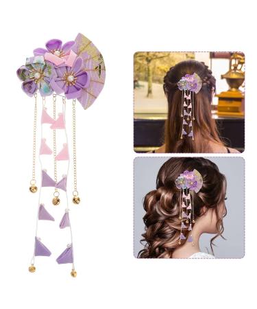 FRCOLOR Japanese Hairpin | Long Tassel Flower Hair Clip for Kimono & Hanfu | Purple Barrette Hair Accessory - Buy Online on GoSupps.com