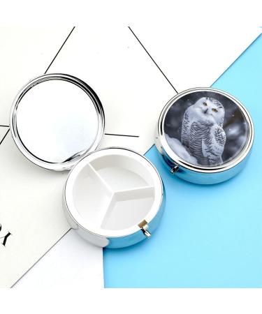Shop Round Pill Box - Arctic Owl Print | 3 Compartment Decorative Metal Organizer | Portable Pocket Pill Box - Buy Online on GoSupps.com