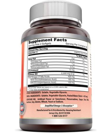 Amazing Omega Wild Alaskan Salmon Oil Softgels (Non-GMO) - 2000mg - Heart, Joint & Brain Health Support -180 Softgels - Buy Online on GoSupps.com