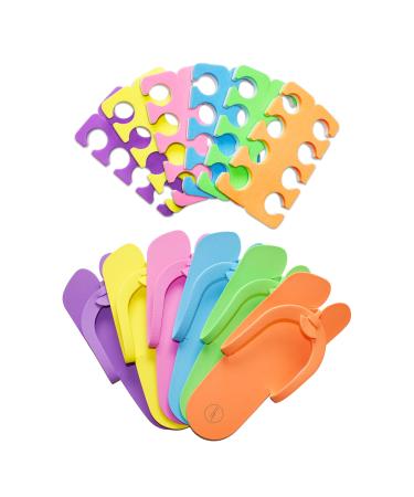 Artist Land 48 Pairs Spa Party Pack of Anti-Slip EVA Pedicure Slippers & Premium Toe separators Two Tone Soft & Durable - Bulk 6 Fun Colors Ideal for At Home Spa Party & Nail Salon