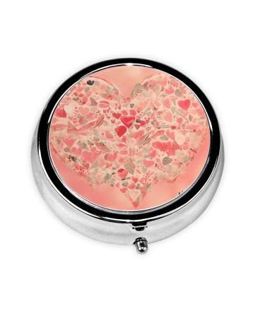 Red Heart Flowersround Pill Box 3 Compartment Round Pill Box Organizer Portable Travel Pill Box for Traveling.