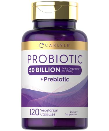 Carlyle Probiotics with Prebiotics | 120 Capsules | 50 Billion Active Organisms | Non-GMO & Gluten Free Supplement