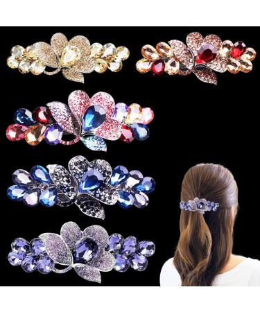 5 PCS Elegant Hair Clips Hair Clips for Women Ladies Crystal Rhinestones French Flowers Barrettes Spring Hair Barrettes Clip for Women Girls Hair Styling Accessories 2 sizes (Multicolor)