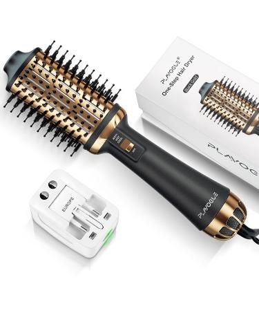 Plavogue Hair Dryer Brush,Dual Voltage Blow Dryer Brush Volumizer & Negative Ionic One-Step Hot Air Brush in One for Travel Salon Blowout Brush International Upgraded Version Black Gold