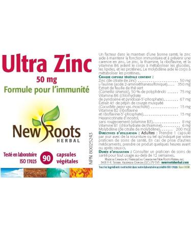 New Roots Herbal - Ultra Zinc 50mg 90 Capsules - Helps to Prevent Zinc Deficiency - Zinc Thiamine Riboflavin and Vitamin B6 Help the Body to Metabolize Carbohydrates Fats and Proteins Ultra Zinc 50 mg - Buy Online on GoSupps.com