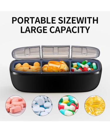 Small Black Pill Case Organizer | Waterproof 3 Compartment for Vitamins & Supplements - Ideal Travel Pill Holder - Buy Online on GoSupps.com